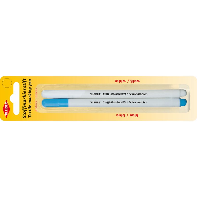 KLEIBER stylos marqueurs de tissu, hydrosolubles, blanc & bleu, 2 pièces