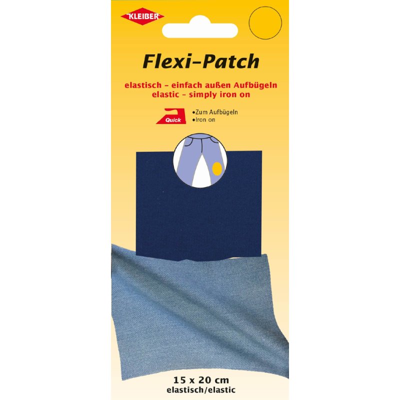 KLEIBER Flexi-Patch chiffon de repassage, 150 × 200 mm, bleu foncé, élastique