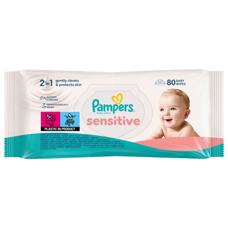 Pampers vochtige doekjes sensitive, travelpack, 80 stuks