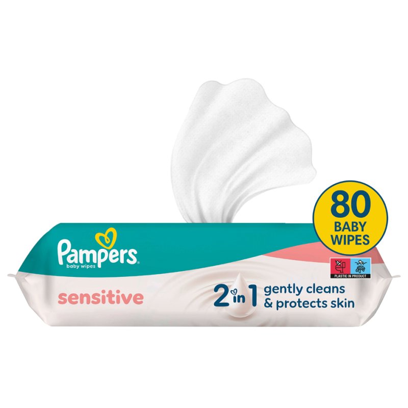 Pampers vochtige doekjes sensitive, travelpack, 80 stuks
