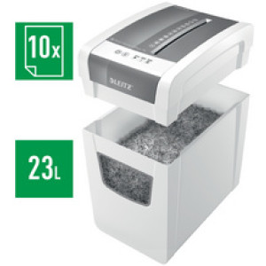 LEITZ papiervernietiger IQ Home Office Slim, P-4 partikelsnit, 10 vel, wit/zilver
