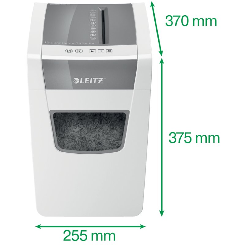 LEITZ papiervernietiger IQ Home Office Slim, P-4 partikelsnit, 10 vel, wit/zilver