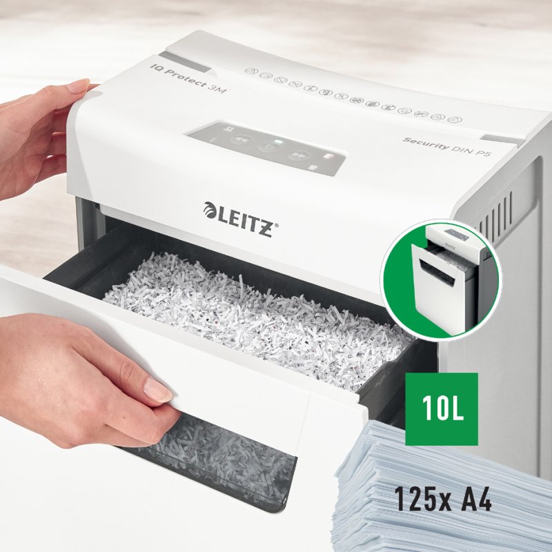 LEITZ papiervernietiger IQ Protect Premium 3M, wit, 3 vel, 10 liter