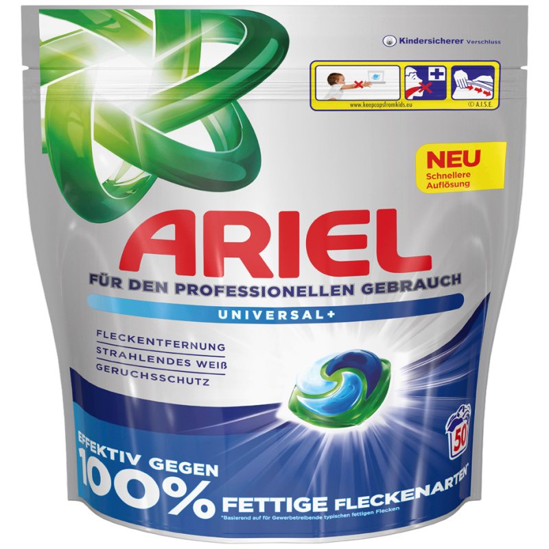 ARIEL Professional capsules de lavage All-in-1 Universal+, 100 lavages, taches de graisse