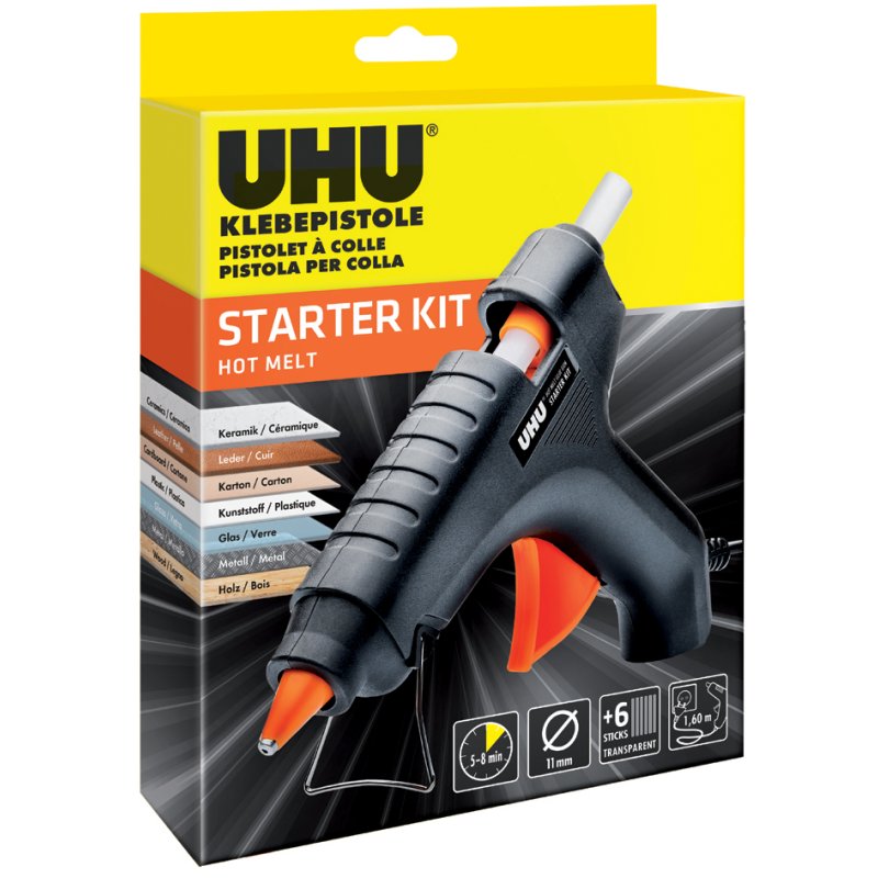 UHU pistolet à colle Starter, 15 Watt, noir/orange, incl. 6 cartouches