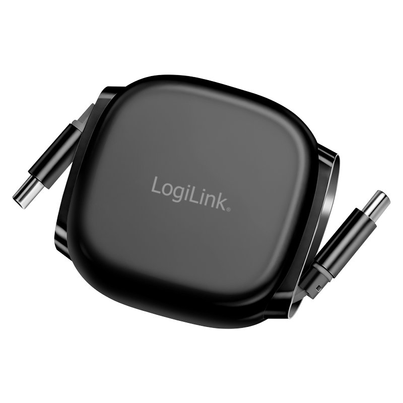 LogiLink Câble USB-C vers USB-C, rétractable, noir, 1 m