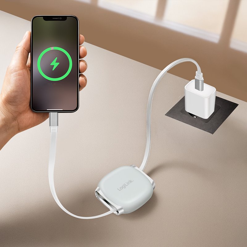 LogiLink Câble USB-C vers USB-C, rétractable, noir, 1 m