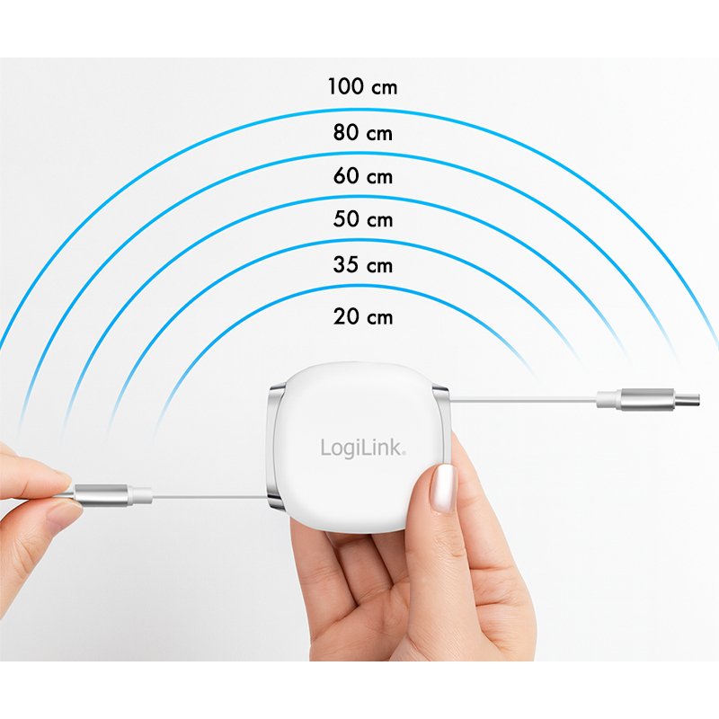 LogiLink Câble USB-C vers USB-C, rétractable, noir, 1 m