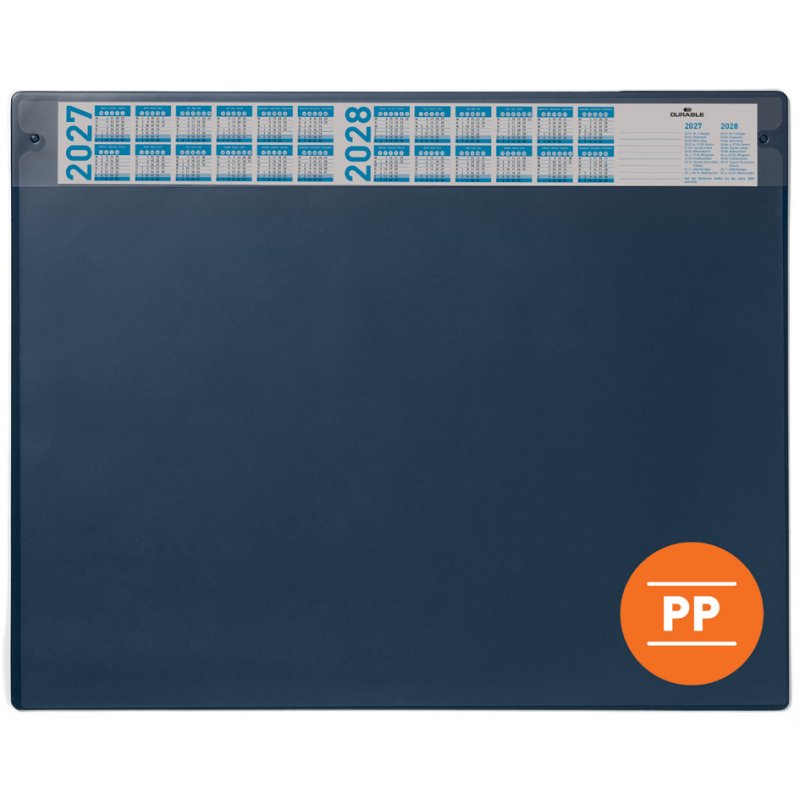 DURABLE Sous-main avec calendrier annuel, PP, 650x480 mm, bleu marine