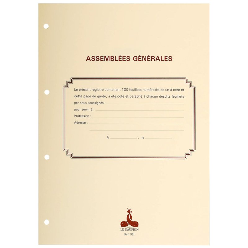 Le Dauphin refill for general meeting minutes, 297×210 mm, 4-hole punched, 100 sheets 90 g