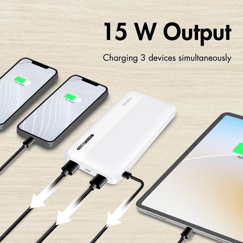 LogiLink power bank, 10,000 mAh, 2x USB-A & 2x USB-C, white