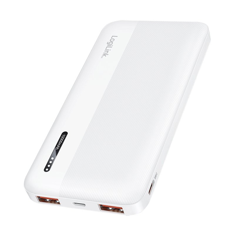 LogiLink power bank, 10,000 mAh, 2x USB-A & 2x USB-C, white