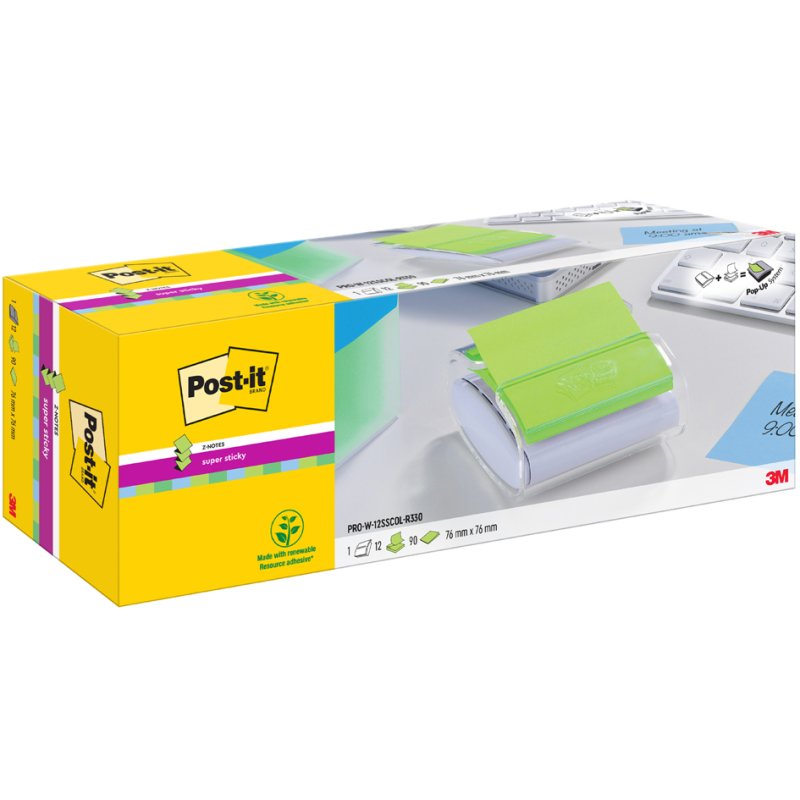 Post-it Z-Notes dispenser, white, 12 pads + dispenser, 90 sheets per pad