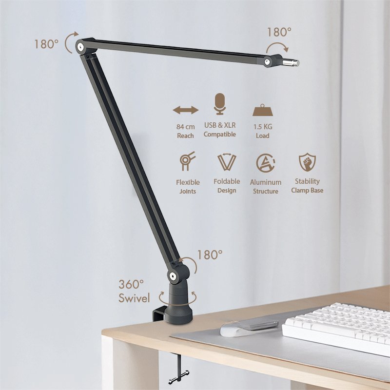 LogiLink microphone arm, 840 mm, aluminium, black