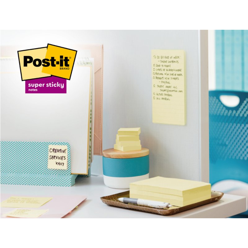Post-it Super Sticky bloc-notes adhésifs, 101×152 mm, assortis colorés, 4 blocs