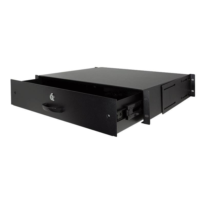 LogiLink Tiroir professionnel pour baie, 2 HE, verrouillable, noir