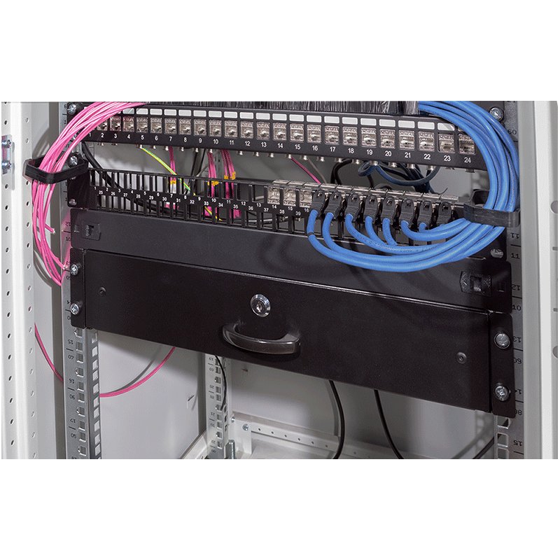 LogiLink Tiroir professionnel pour baie, 2 HE, verrouillable, noir