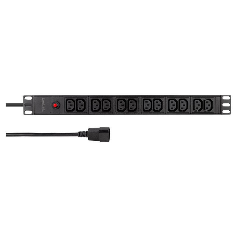 LogiLink Professional 19 inch power strip, black, 12x C13 outlets, aluminium housing