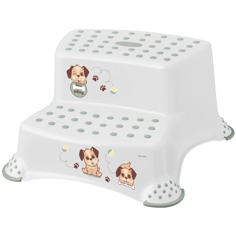 keeeper Igor Dogs stool, 2-step, white with print, 120 kg load capacity