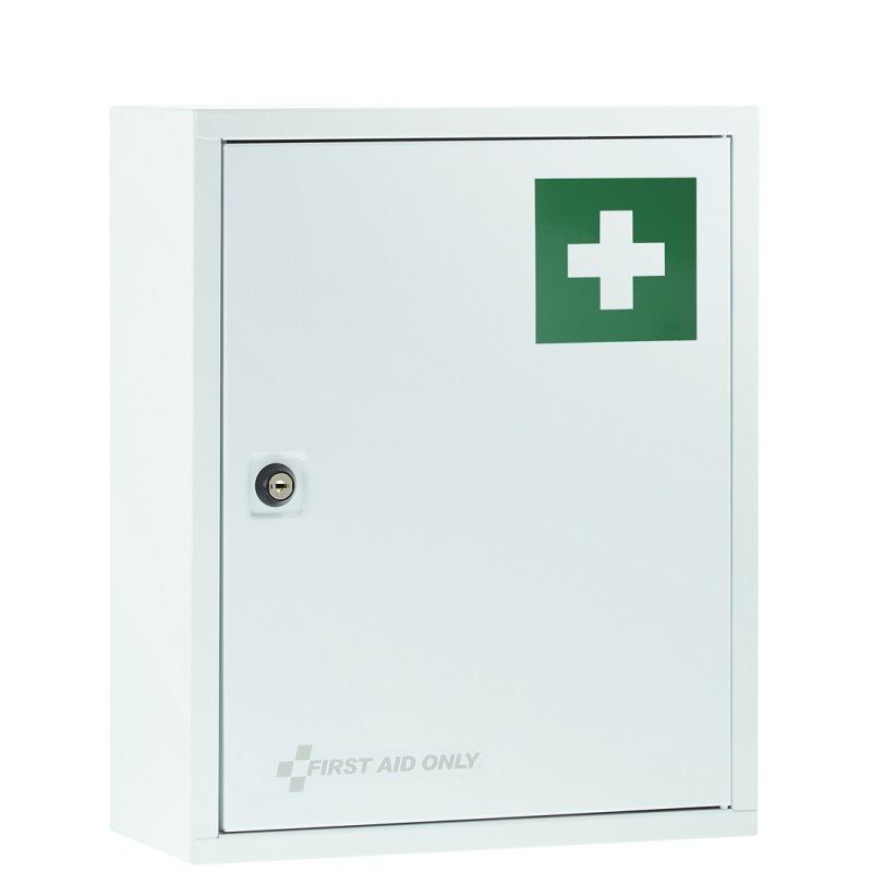 FIRST AID ONLY EHBO-kast, afsluitbaar, wit gelakt metaal, 300×140×460 mm