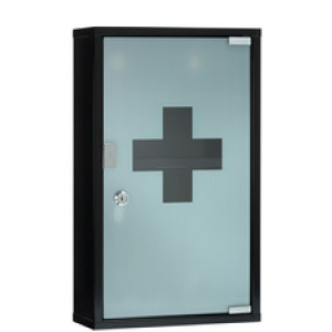 FIRST AID ONLY EHBO-kast DIN 13169, afsluitbaar, wit gelakt metaal, 300×120×600 mm