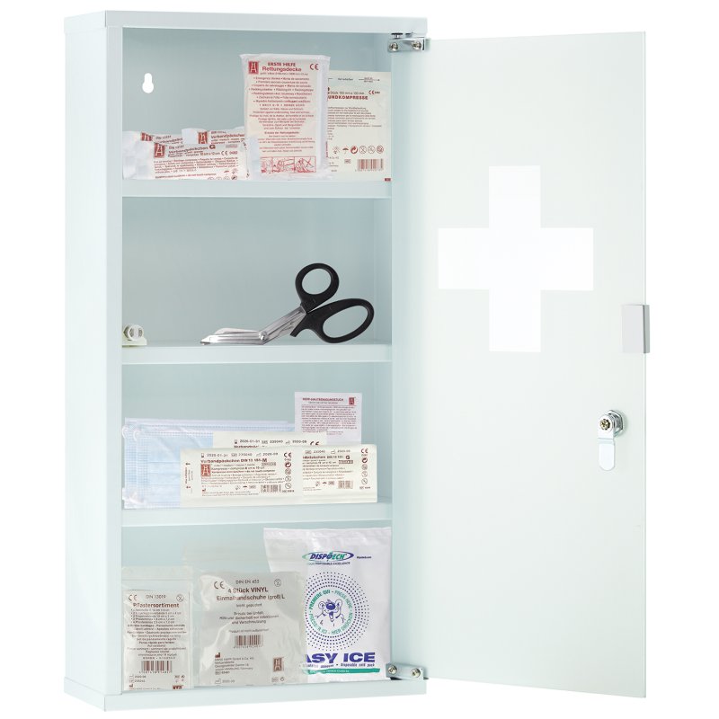 FIRST AID ONLY EHBO-kast DIN 13157, wit metaal, afsluitbaar, 300×120×600 mm