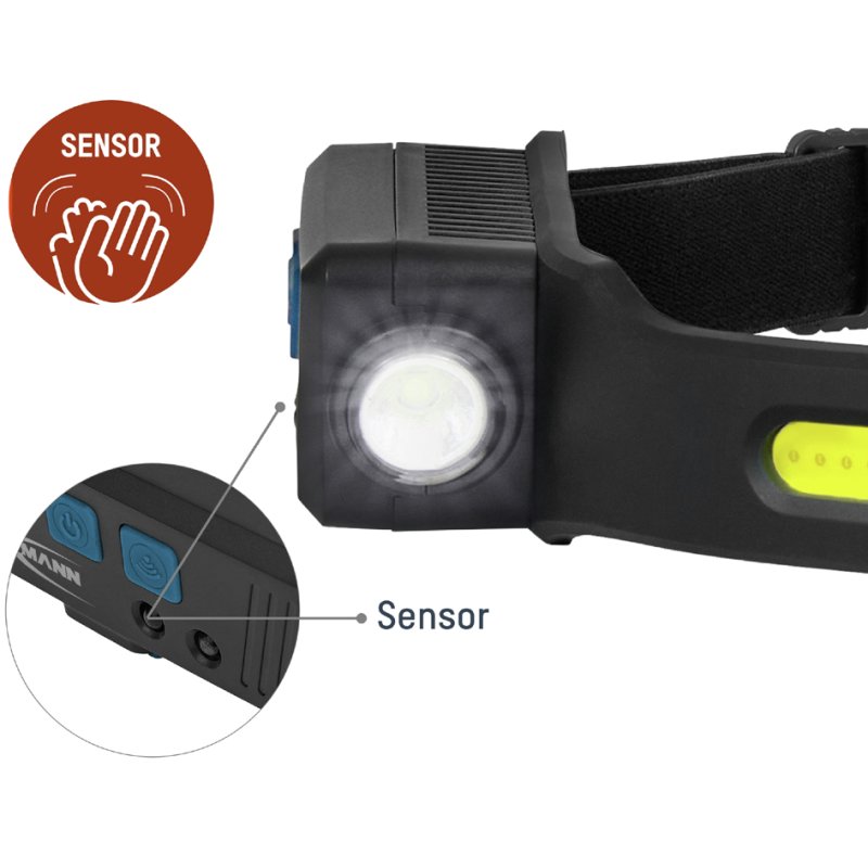 ANSMANN hoofdlamp H, zwart, met sensor, oplaadbaar