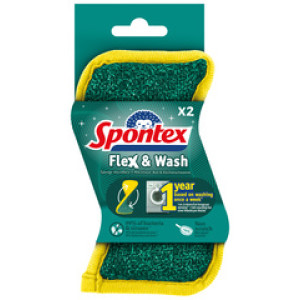 Spontex Flex & Wash reinigingssponzen, S-vorm, 2 stuks