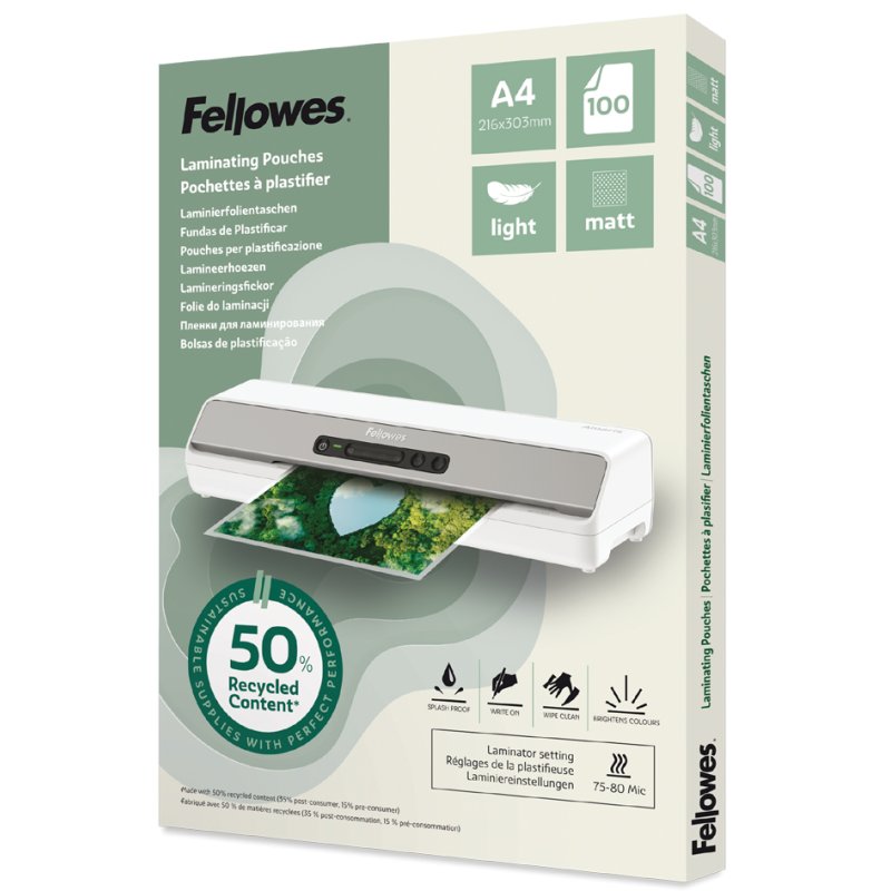 Fellowes pochettes de plastification A6, mat, 160 mic, 100 pièces