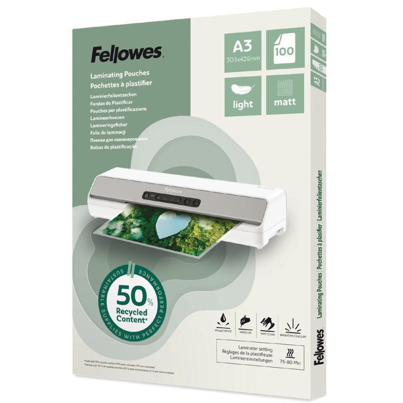 Fellowes pochettes de plastification A6, mat, 160 mic, 100 pièces