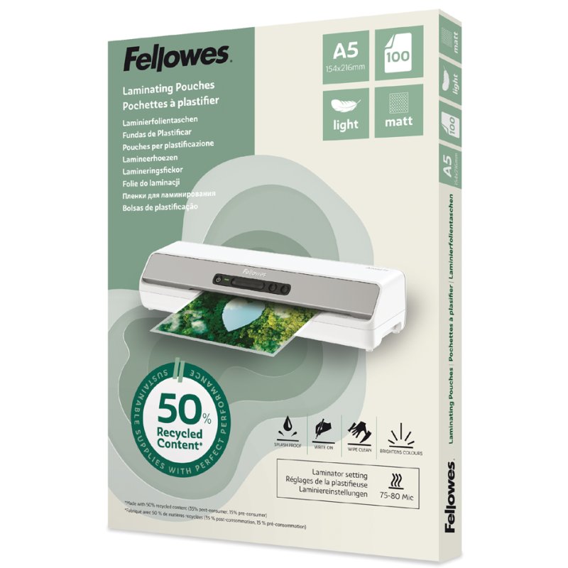 Fellowes pochettes de plastification A6, mat, 160 mic, 100 pièces