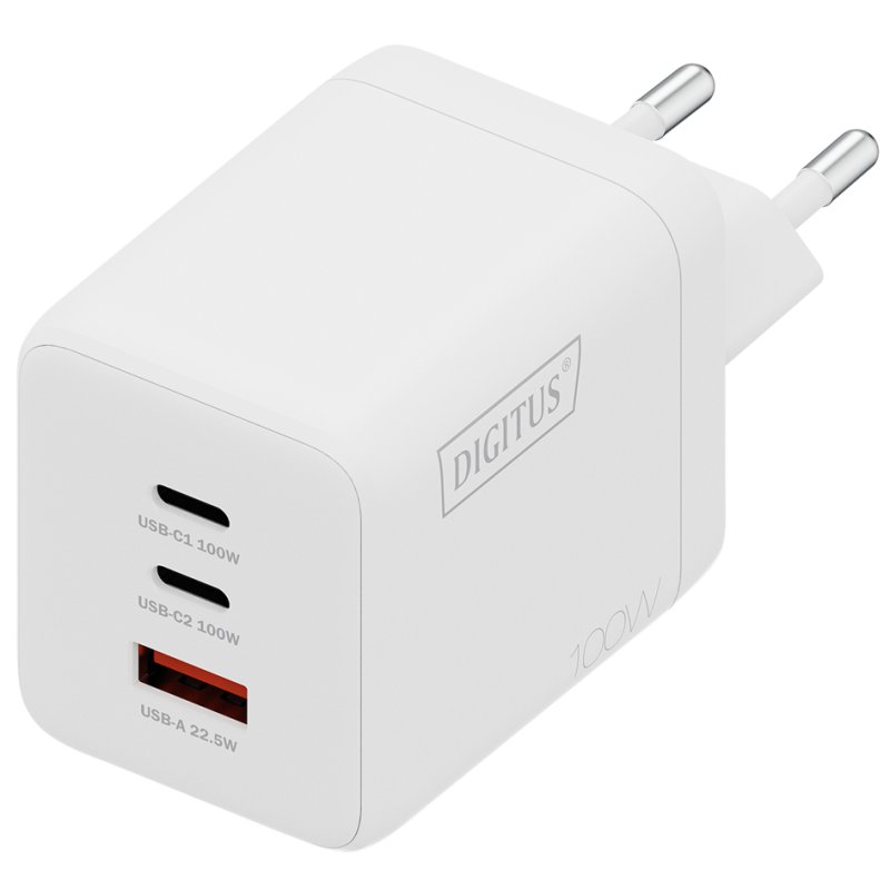 DIGITUS Chargeur USB GaN, 2x USB-C + 1x USB-A, 100 watts, blanc