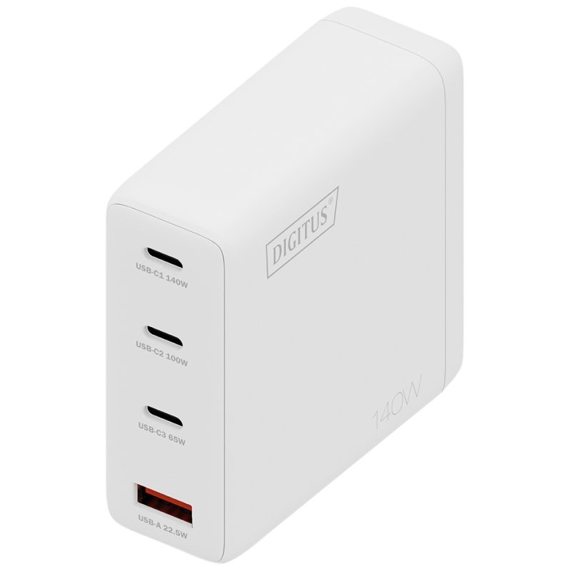 DIGITUS Chargeur USB GaN, 3× USB-C + 1× USB-A, 140W, blanc