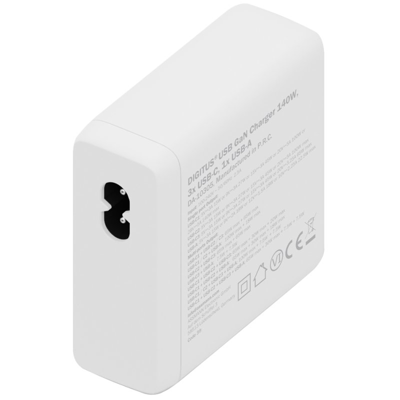 DIGITUS Chargeur USB GaN, 3× USB-C + 1× USB-A, 140W, blanc