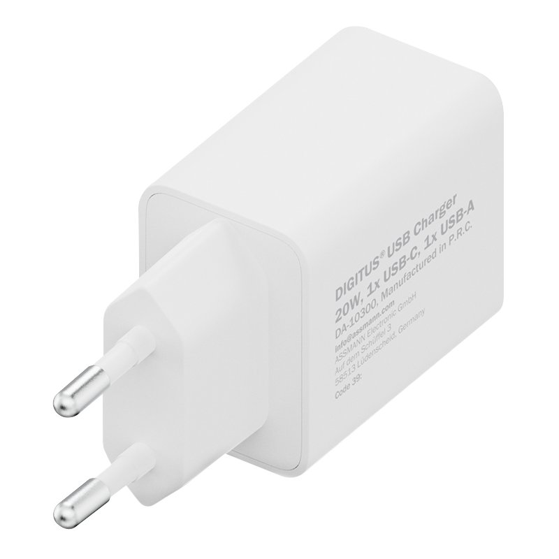 DIGITUS Chargeur USB, USB-C + USB-A, blanc, 20W/18W