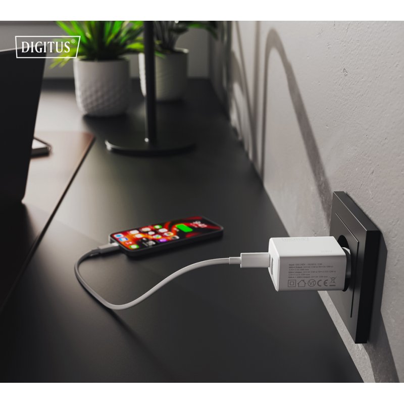DIGITUS Chargeur USB, USB-C + USB-A, blanc, 20W/18W