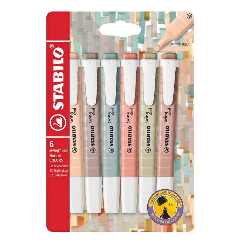 STABILO markeerstift swing cool NatureCOLORS, couleurs naturelles, étui 6 pièces