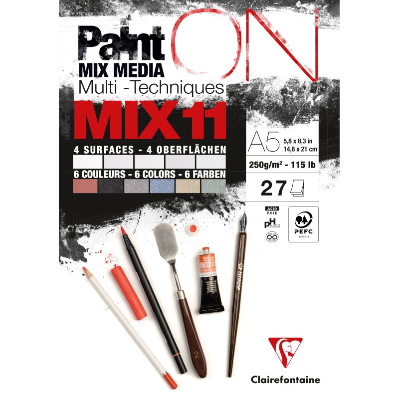Clairefontaine drawing paper pad PAINT'ON MIX11, 250 g/m², A4