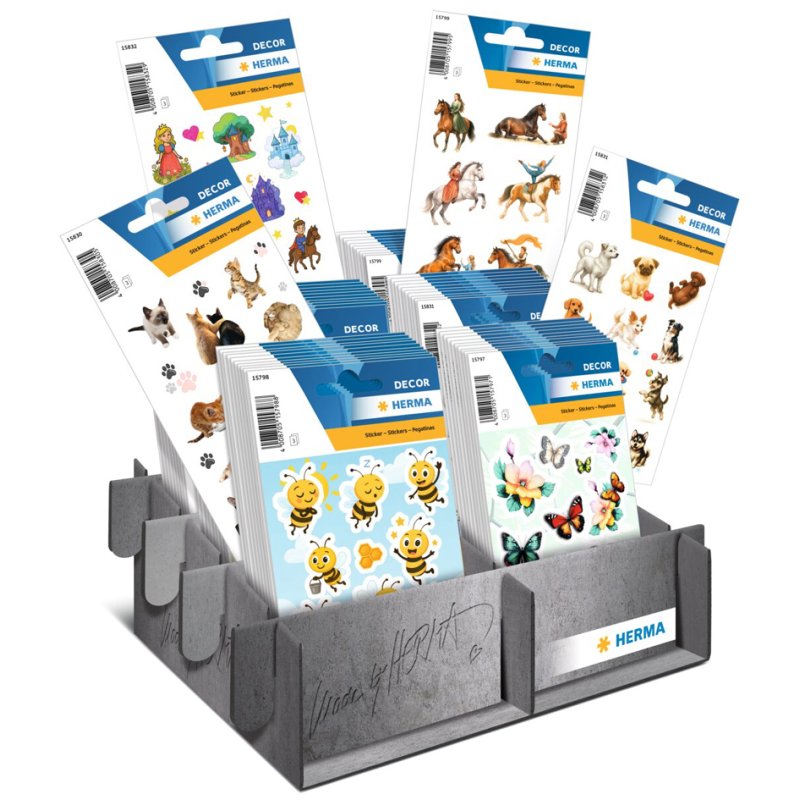 HERMA stickers DECOR, nouveautés 2026, présentoir de comptoir, 60 petits emballages