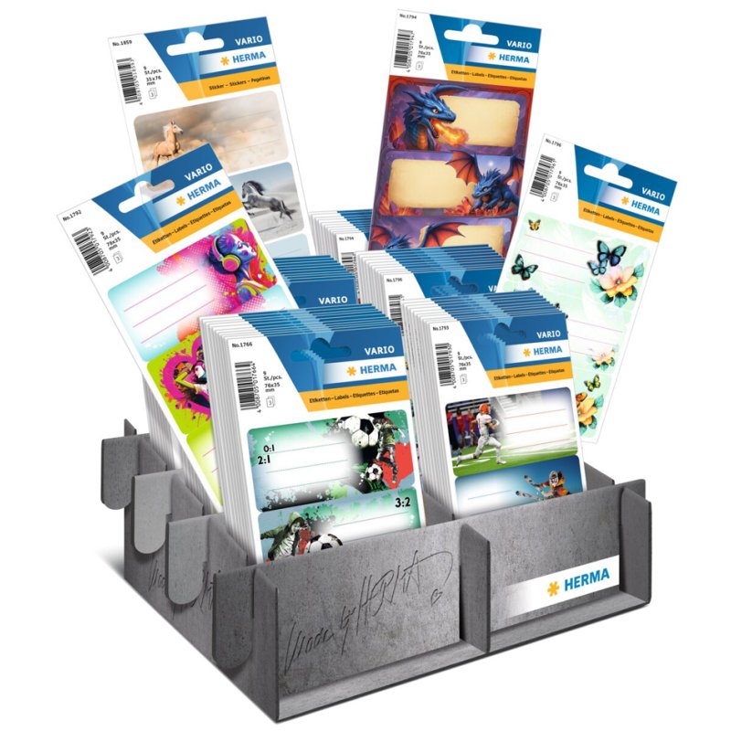 HERMA VARIO stickers, cardboard display, 6 designs, 60 small packs
