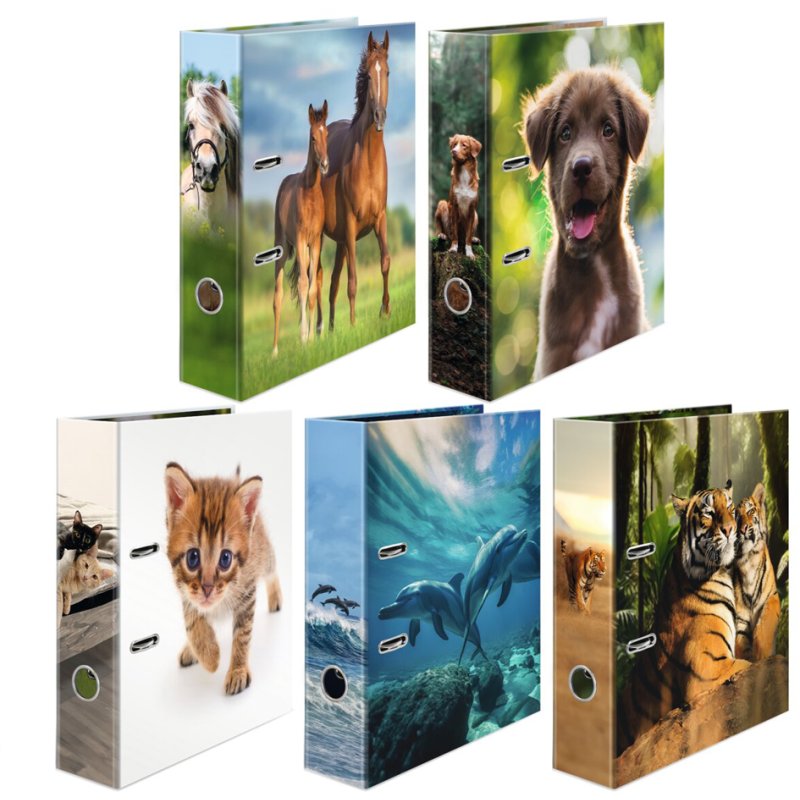 HERMA binders assortment Favourite Animals, 70 mm, 10 pieces assorted, 5 designs