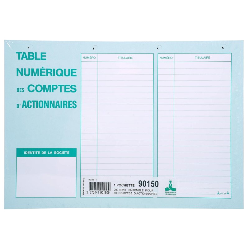 Le Dauphin pochette fiches d'actionnaires, 50 feuilles, 297×210 mm
