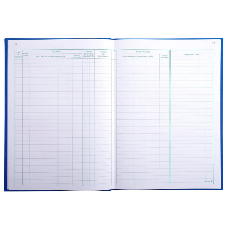 Le Dauphin registre Mouvements de titres, 297 x 210 mm, reliure toile bleue, 112 pages