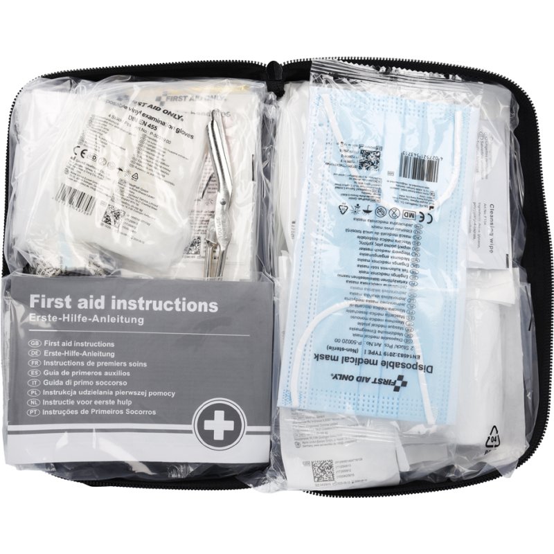 FIRST AID ONLY verbandtas KFZ DIN 13164, zwart, polyester met rits, 260×90×150 mm