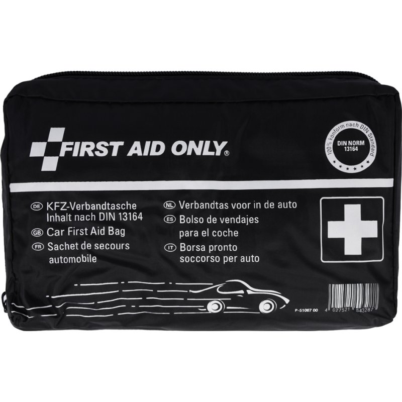 FIRST AID ONLY verbandtas KFZ DIN 13164, zwart, polyester met rits, 260×90×150 mm