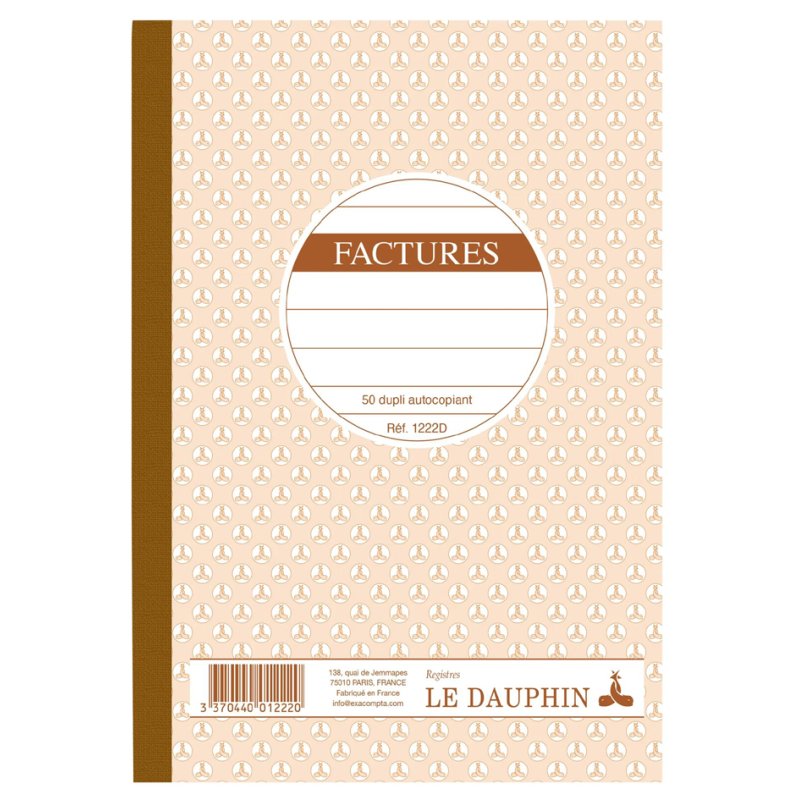 Le Dauphin Papier autocopiant Factures, numéroté, 297×210 mm, 50 feuilles