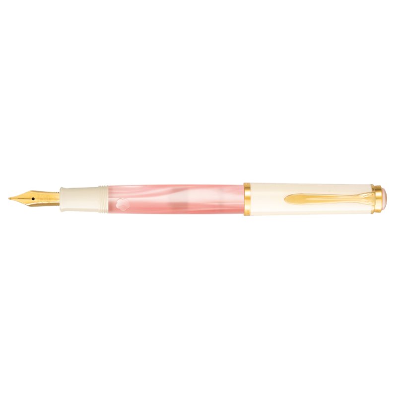 Pelikan stylo plume M 200 Cherry Blossom, largeur de plume B, section marbrée rose, capuchon blanc