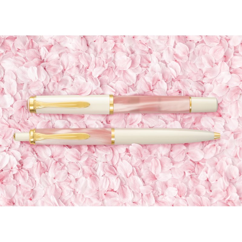 Pelikan stylo plume M 200 Cherry Blossom, largeur de plume B, section marbrée rose, capuchon blanc