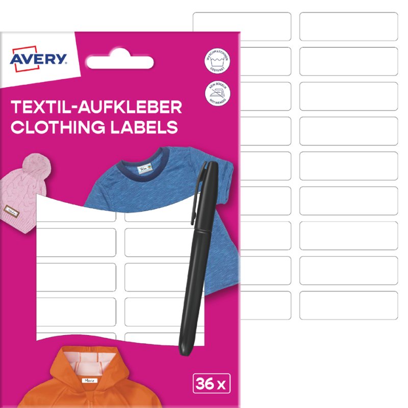 AVERY Zweckform textiel-etiketten, 13 × 45 mm, wit, 36 stuks