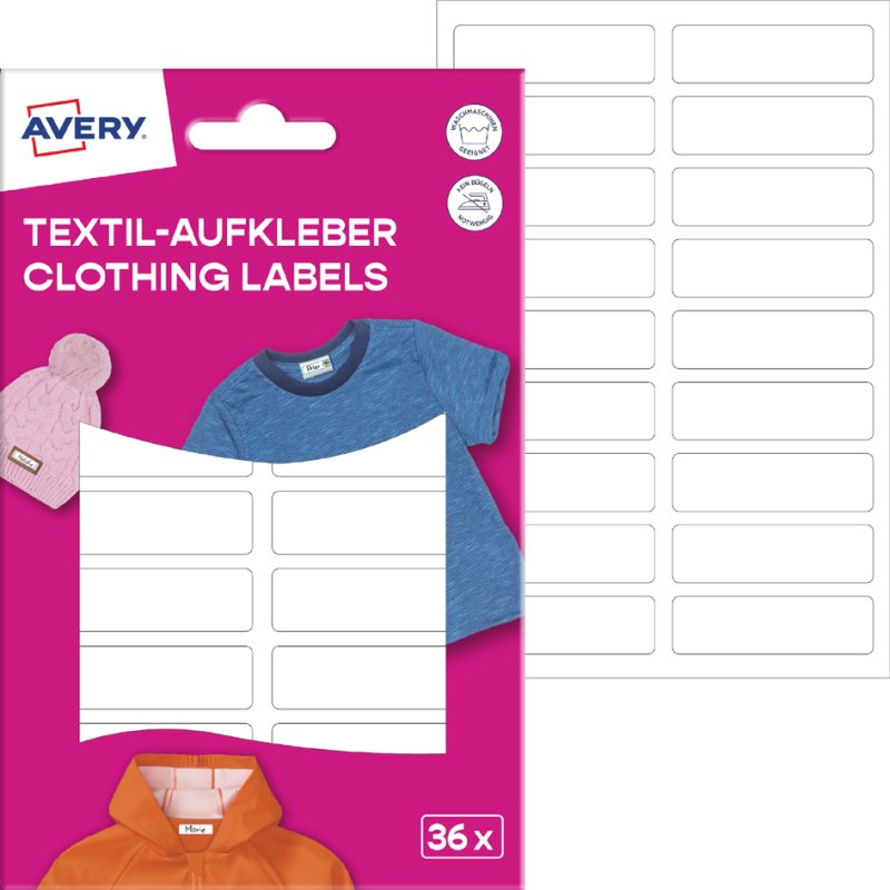 AVERY Zweckform textiel-etiketten, 13 × 45 mm, wit, 36 stuks